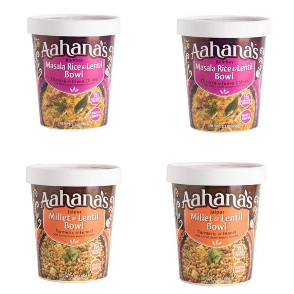 Aahana's Bombay Masala Rice & Lentil | Jaipur Millet & Lentil Bowl – Vegan Food, Gluten Free, Plant-Based Meals, Ready To Eat Indian Meals (4 Pack)