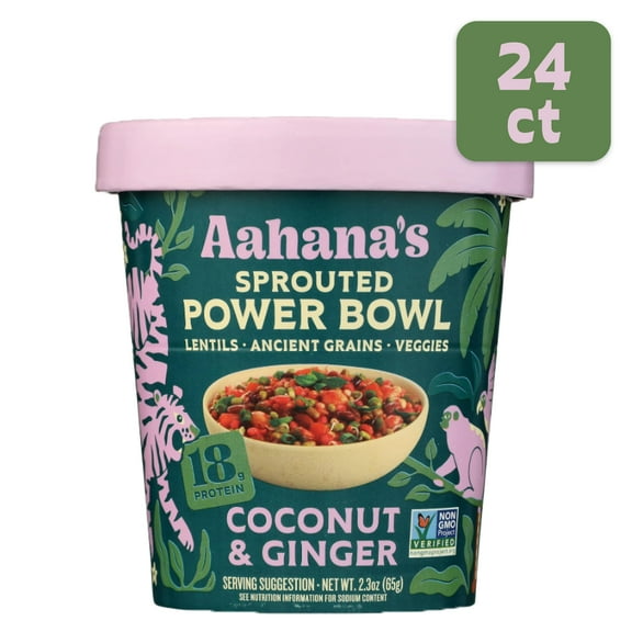 Aahanas Ready-to-Eat Indian Lentil Meal Bowls Combo Sprouted Power Bowls | Gluten-Free, High Protein, High Fiber, Oil & Sugar Free, Vegan | 24-Count (Coconut & Ginger)