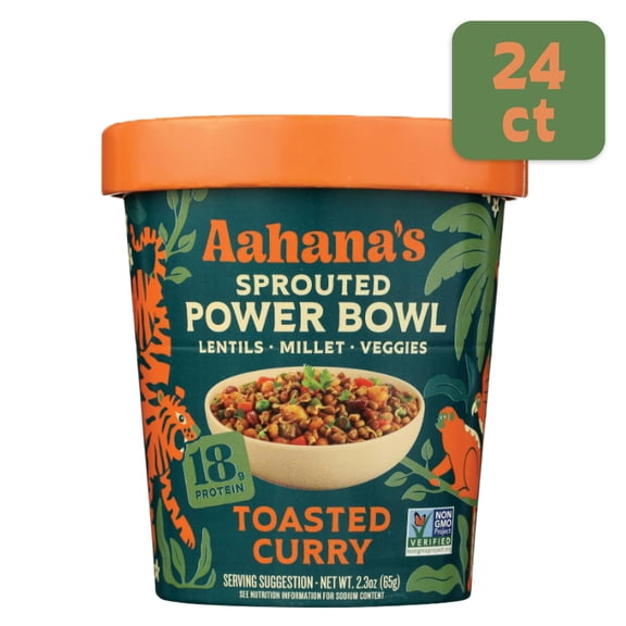 Aahanas Ready-to-Eat Indian Lentil Meal Bowls Combo Sprouted Power Bowls | Gluten-Free, High Protein, High Fiber, Oil & Sugar Free, Vegan | 24-Count (Toasted Curry)