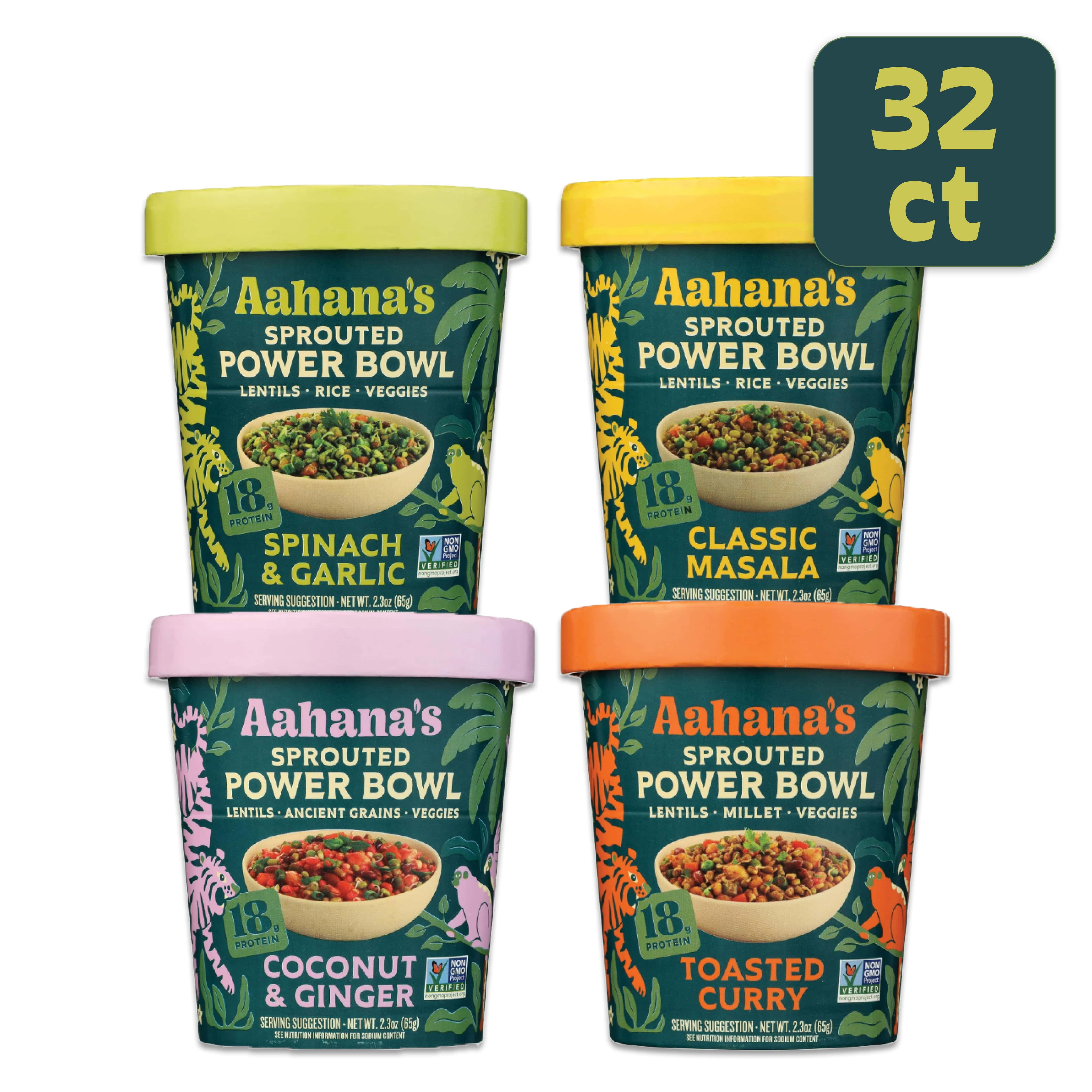 Aahana’s Ready-to-Eat Indian Lentil Meal Bowls Combo – Sprouted Power Bowls | Gluten-Free, High Protein, High Fiber, Oil & Sugar Free, Vegan | 32-Count Big Variety Pack