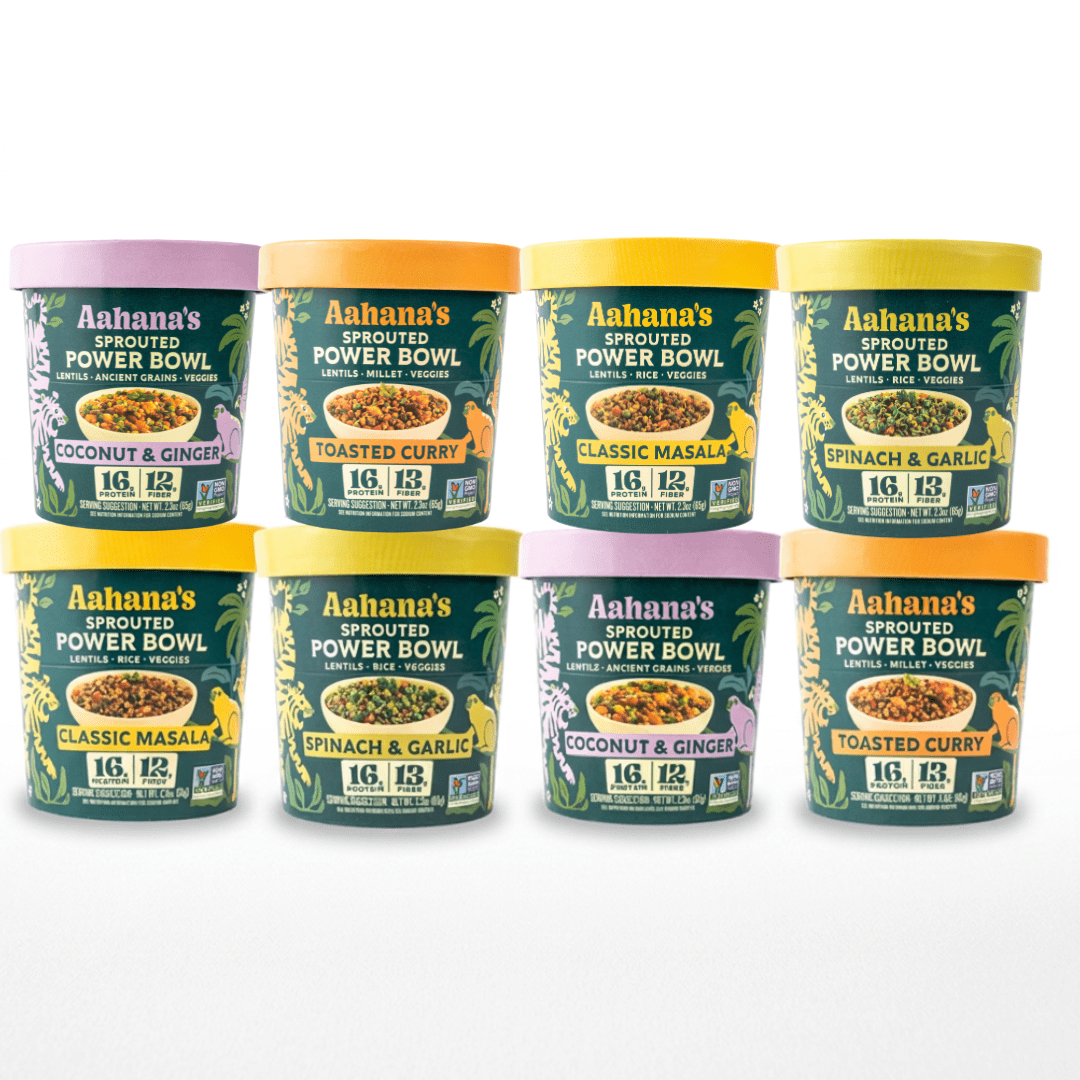 Aahana's Sprouted Power Bowls | Lentil Bowl, Vegan Gluten-Free Meals Ready-To-Eat| High Protein, High Fiber, 18g Protein| Indian Vegetarian Meal | No Refrigeration Required| Just Add Water (8 Pack)