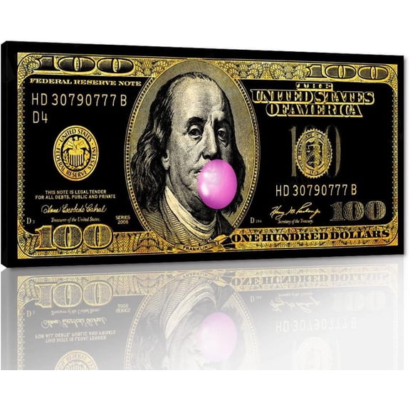 Aaheei 1 Big Panel Motivational Money Art Print Dollars Canvas wall Decor for Men Abstract Creative Funny Franklin 100 Dollar Money Art Modern Home Office Wall Decorations Easy to Hang