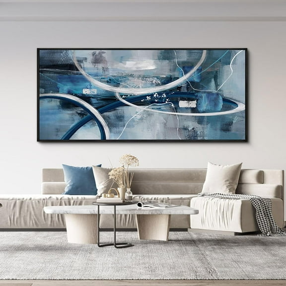Aaheei Abstract Canvas Wall Decor - Modern Living Room Wall Art Elegant Combination of Tones Black and White Gray Background Blue Gradient Picture