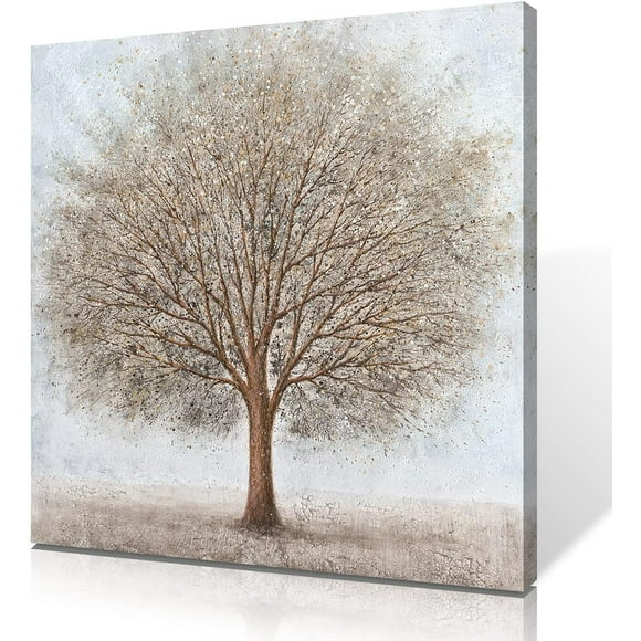 Aaheei Abstract Tree of Life Painting - Tree Canvas Wall Art for Home - Light Brow Tree Picture Poster Home Mural Decor for Living Room Wrapped Ready to Hang