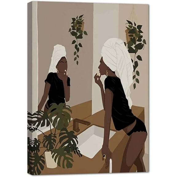 Aaheei African American Boho Wall Art, Black Women Art , Black Girl Bathroom Canvas Print, Toilet Canvas Art Wall Decor, Bathtub Prints, Girl Boho Bathroom Posters 8 x 10 in
