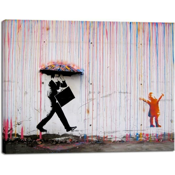 Aaheei Banksy Raining Day or Colorful Graffiti Street Famous Canvas Paintings Wall Art Modern Inspirational Grey Love Pictures Print Artwork for Dining Room Kitchen Home Office Decor