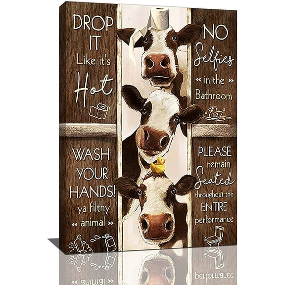 Aaheei Bathroom Cow Wall Art Farmhouse Cows Pictures Wall Decor Funny Toilet Bathroom Rules Poster Canvas Painting Home Modern Artwork Decorations for Restroom