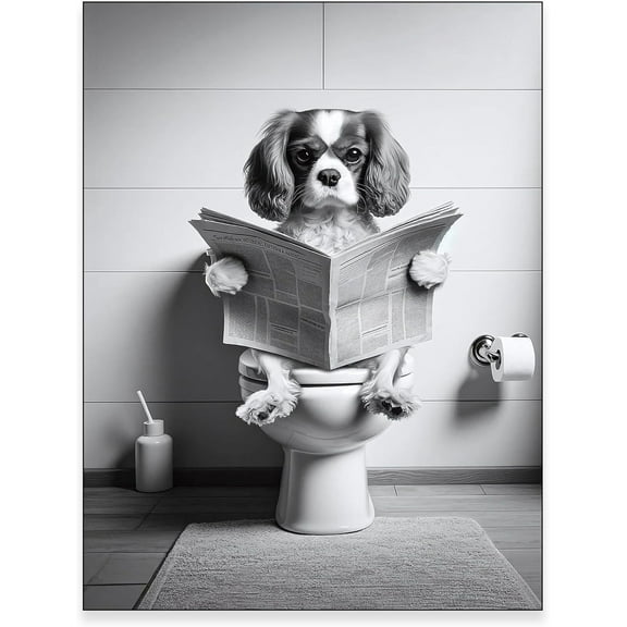 Aaheei Bathroom Decor Poster, Cavalier King Charles Spaniel Wall Art, Funny Bathroom Print, Toilet Poster, Dog Toilet, Bathroom Art
