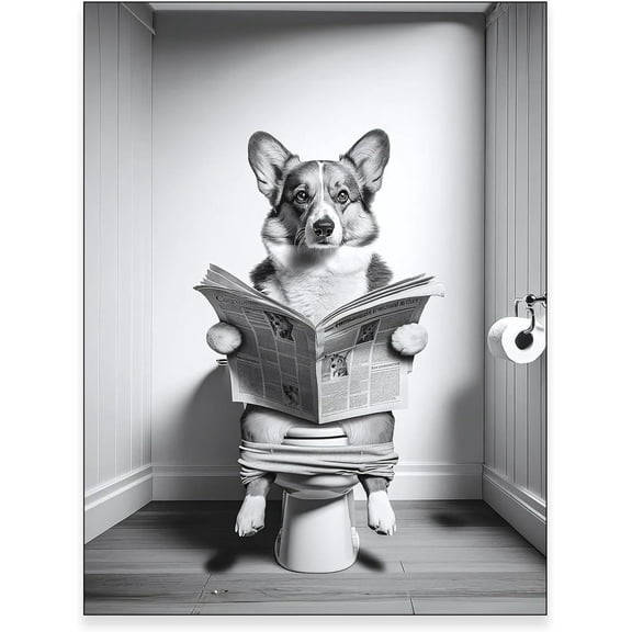 Aaheei Bathroom Decor Poster,Pembroke Welsh Corgi Wall Art, Funny Bathroom Print, Toilet Poster, Bathroom Art