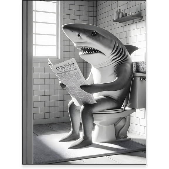 Aaheei Bathroom Decor Poster,Shark Wall Art, Funny Bathroom Print, Toilet Poster, Shark in Toilet Printable, Whimsy Animal Art