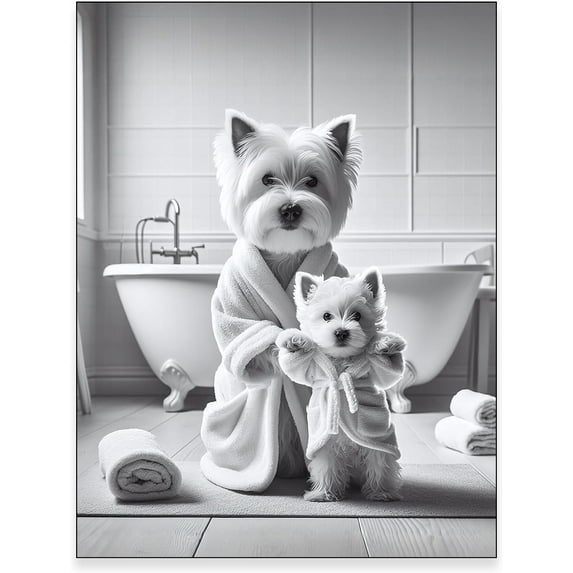 Aaheei Bathroom Decor Poster,West Highland White Terrier Bathroom Wall Art, Bathroom Wall Decor West Highland White Terrier Art, Whimsy Animal Art