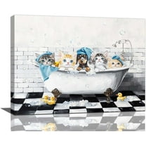 Aaheei Bathroom Decor Wall Art Funny Cute Cat And Dog Pictures Decor Watercolor Painting Canvas Prints Modern Artwork for Home Bedroom Living Room
