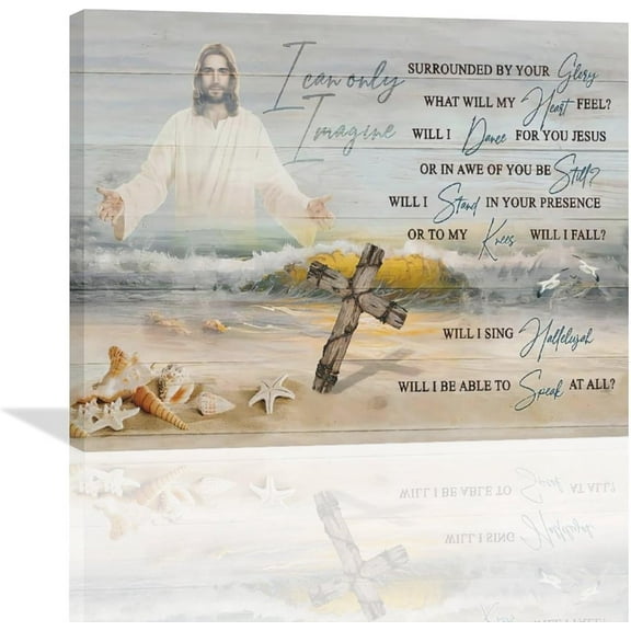 Aaheei Beach Jesus Wall Art Ocean Christian Cross Pictures Wall Decor Christ I Can Only Imagine Inspirational Quotes Canvas Painting Prints Religious Artworks for Bathroom Living Room Bedroom