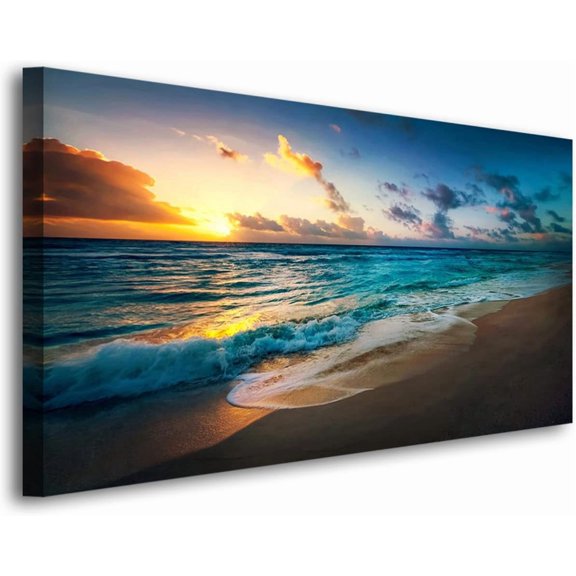 Aaheei Beach Pictures Wall Art Canvas Prints Seascape Themed Decor for Home Sea Ocean Sunset Paintings for Living Room Bathroom Wall Decorations Natural Landscape Artwork Picture