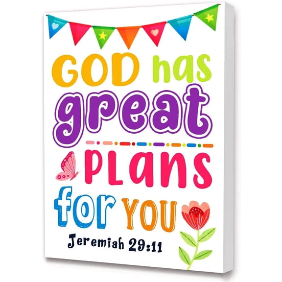 Aaheei Bible Verse Canvas Wall Art for kids,God Has Great Plans For You Canvas Painting Wall Decor for Kids,Christian Religious Canvas Wall Art For Kids Nursery/Classroom/Bedroom Wall Decor 8 x 10 in