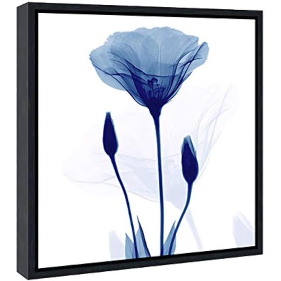 Aaheei Black Abstract Blue Flickering Flower Modern Paintings Canvas Wall Art Grace Floral Pictures on Canvas Prints Artwork for Bedroom Office Home Decorations