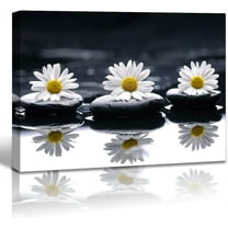 Aaheei Black and White Canvas Wall Art Yellow Daisy Pictures Flower and Stone Paintings for Bathroom Living Room Bedroom Office Decoration Still Life Modern Zen Home Decor 1 Panel