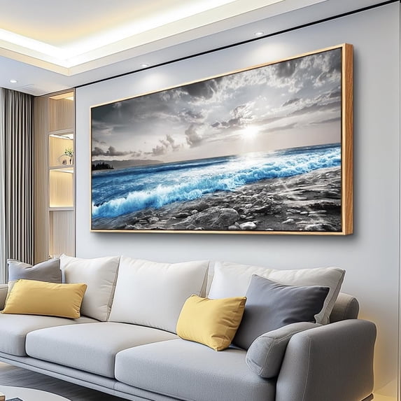 Aaheei Black and White Pictures Artwork Wall Art For Living Room Canvas Wall Decor For Office Modern Bedroom Wall Decorations Blue Beach Ocean Wall Paintings Home Walls Decor 8 x 10 in