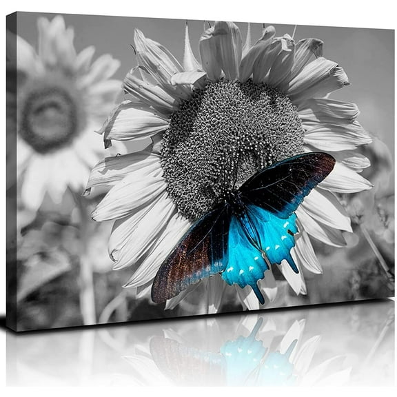 Aaheei Black and White Sunflower Wall Art Country Butterfly Canvas Picture for Bedroom Farmhouse Sunshine Floral Painting Rustic Flowers Artwork Poster Bathroom Living Room Home Decoration