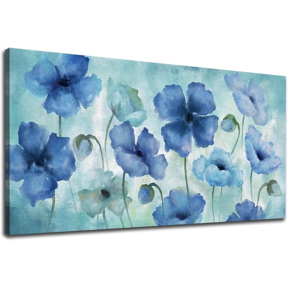Aaheei Blue Abstract Flowers Wall Art Elegant Floral Pictures Wall Decor Indigo Blue Green Blossom Canvas Painting Artwork Abstract Flowers Nature Print for Home Office Decoration 12x12