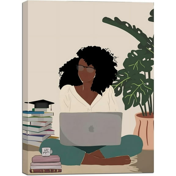 Aaheei Boho Wall Art, Black Women Art Print, Book Lover Canvas Print, African American Wall Decor, Woman Reading Art, Kitchen Living Room Bathroom Bedroom Posters