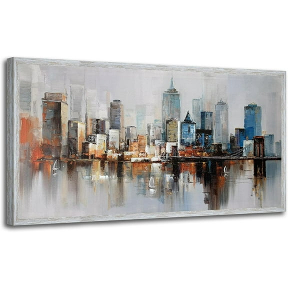 Aaheei Brooklyn Bridge Wall Art Modern New York Abstract Canvas Cityscape Painting Colorful NYC Skyline Textured Picture for Living Room Bedroom Home Office Wall Decor