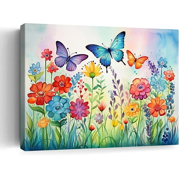 Aaheei Butterfly Canvas Wall Art Colorful Wildflower Wall Decor Flower Picture Poster Abstract Floral Paintings for Bathroom Living Room Home Decorations