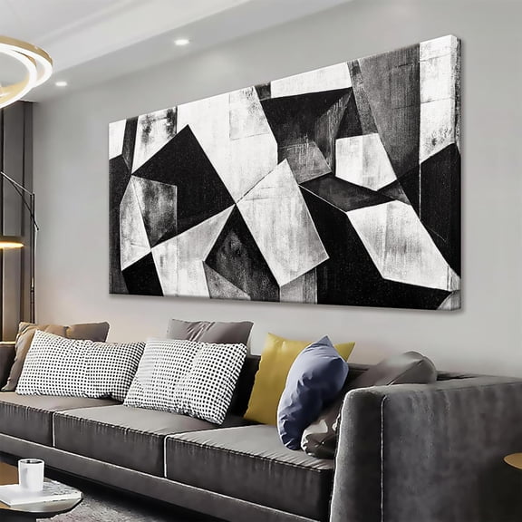 Aaheei Canvas Art Wall Decor Color Block Line Art Prints Black And White Geometric Color Block Art Painting Modern Artwork Decorations For Living Room Pictures For Bedroom Wall Decor