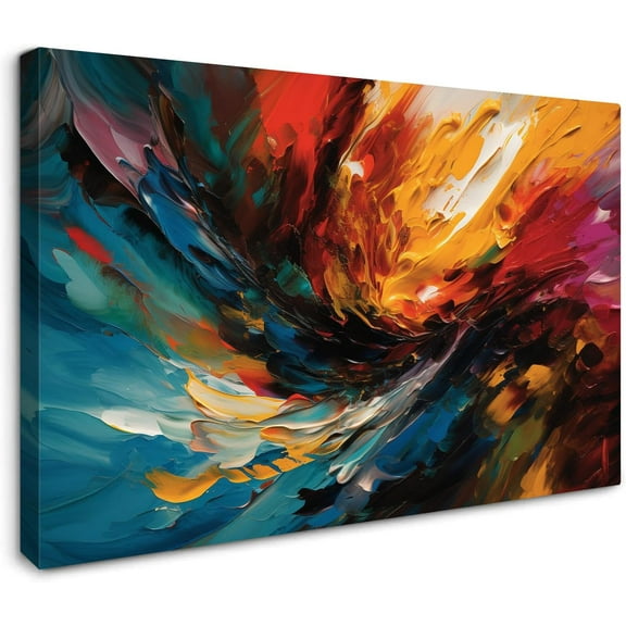 Aaheei Canvas Print Abstract Random Shape Art Paintings Yellow and Cyan Dazzling Lines Graffiti Wall Art Poster for Living Room Bedroom Hallway Office Decoration