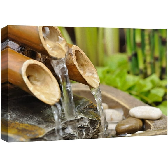 Aaheei Canvas Print Wall Art Bamboo Waterfall in The Zen Forest Floral Nature Photography Realism Bohemian Scenic Relax/Calm Cool for Living Room, Bedroom, Office