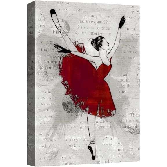 Aaheei Canvas Print Wall Art Dancing Ballerina in Red Dress Dance Fashion Illustrations Modern Art Chic Portrait Expressive Multicolor Cool for Living Room, Bedroom, Office