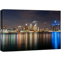 Aaheei Canvas Print Wall Art Detroit, Michigan City Night Skyline Architecture & Maps Cityscape Photography Realism Global Scenic Multicolor for Living Room, Bedroom, Office