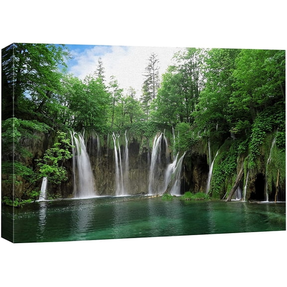 Aaheei Canvas Print Wall Art Green Forest Waterfall in Croatia Park Nature Wilderness Photography Modern Art Rustic Scenic Colorful Multicolor for Living Room, Bedroom, Office