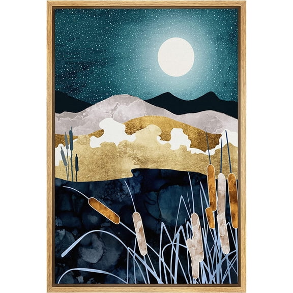 Aaheei Canvas Print Wall Art Moonlight Over The Swamp & Mountain Landscape Abstract Wilderness Digital Art Modern Art Southwest Colorful for Living Room, Bedroom, Office