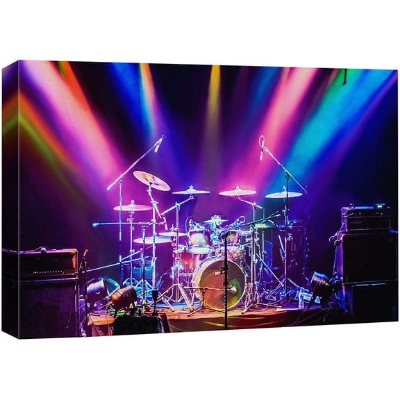 Aaheei Canvas Print Wall Art Rainbow Neon Light Drummer Band Music Instruments Photography Realism Decorative Concert Multicolor Scenic Fun Pop Art for Living Room, Bedroom, Office