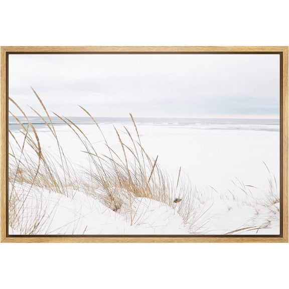 Aaheei Canvas Print Wall Art Snow and Plants on Beach Shore Nature Wilderness Photography Modern Rustic Scenic Relax/Calm Multicolor for Living Room, Bedroom, Office