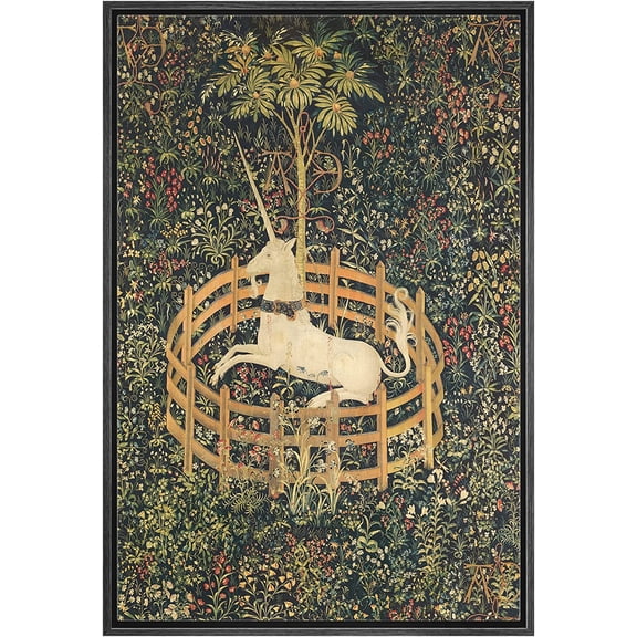 Aaheei Canvas Print Wall Art The Unicorn in Captivity (Unicorn Tapestries) Fantasy & Sci-Fi Illustrations Modern Art Traditional Relax/Calm for Living Room, Bedroom, Office