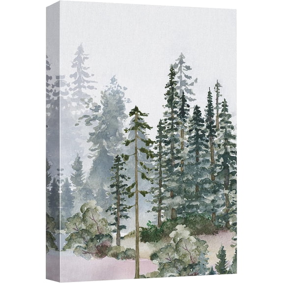 Aaheei Canvas Print Wall Art Woodland Nursery Decor Autumn Pine Tree Watercolor Forest Nature Illustrations Modern Art Decorative Landscape Colorful for Living Room, Bedroom, Office