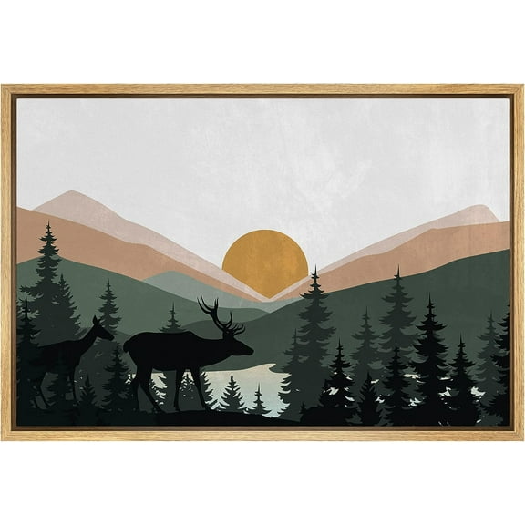 Aaheei Canvas Print Wall Art Woodland Nursery Decor Sunlight Mountain Pine Forest Lake Nature Wilderness Art Decorative Boho for Living Room, Bedroom, Office