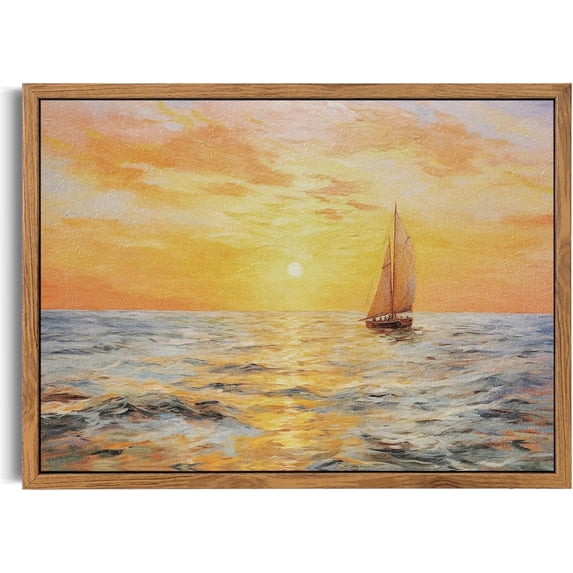 Aaheei Canvas Seascape Print Wall Art, Vintage Ocean Sky Crimson Sails, Landscape Sailboat Painting Prints, Modern Prints for Bedroom, Living Room and Office