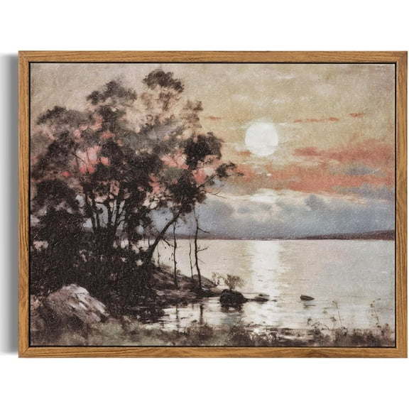 Aaheei Canvas Vintage Wall Art Print Sunset Forest Lakeview Horizon Nature Fine Art Painting Decorative Sunrise Landscape Canvas Wall Art for Living Room, Bedroom, Office