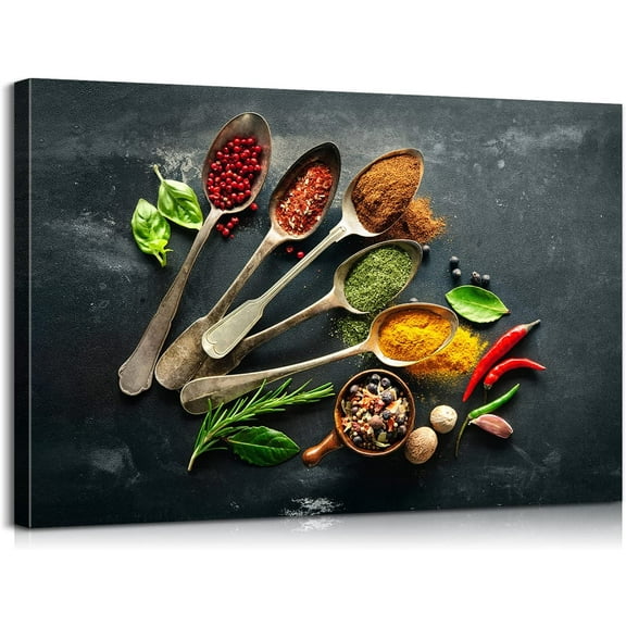 Aaheei Canvas Wall Art: Colorful Spice in Spoon Kitchen Decor for Dining Room