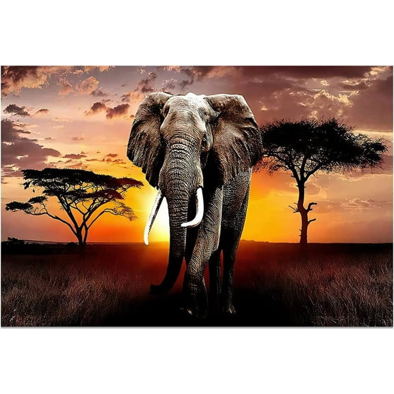Aaheei Canvas Wall Art Elephant Picture African Wild Animals Artwork Painting Print for Living Room Bedroom Kitchen Home and Office Wall Decor