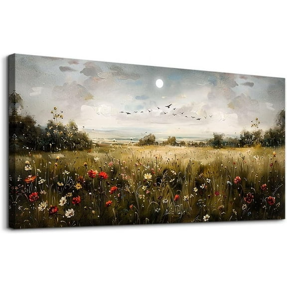 Aaheei Canvas Wall Art Living Room Wall Decor for Bedroom Wildflower Field Vintage Wall Art Canvas Prints Paintings Farmhouse Artworks Pictures Modern Aesthetic Home Decoration Ready To Hang
