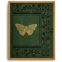 Aaheei Canvas Wall Art Vintage Print Paintings Emerald Green Old Bookcover Sketches of British Insects Eclectic Retro Artwork for Home Living Room Bathroom Wall Decor