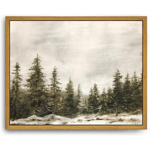 Aaheei Canvas Wall Art Vintage Print Paintings Winter Pine Tree Forest Christmas Rustic Landscape Country Snow Retro Nature Artwork for Home Living Room Bathroom Wall Decor