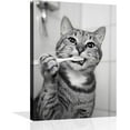 thumbnail image 1 of Aaheei Cat Bathroom Canvas Wall Art Funny Animal Bathroom Wall Art Cat Brushing Teeth Bathroom Painting Black and White Animal Bathroom Pictures for Bathroom Restroom Wall, 1 of 5