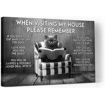 Aaheei Cat House Canvas Wall Art Black And White Animal Wall Decor When Visiting My House Please Remember Vintage Funny Cat Picture Poster Prints Artwork For Bathroom Office