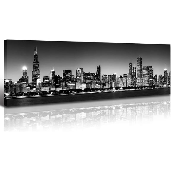 Aaheei Chicago Skyline Wall Art Black and White Office Wall Decor for Women Men Modern Canvas Prints City Painting Chicago Posters scape Pictures for Living Room Artwork Room Home Decorations