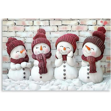 Aaheei Christmas Snowman Canvas Wall Art - 4 Cute Cartoon Snowmen Christmas Pictures Wall Decor - Red and White Xmas Holiday Room Decorations - Christmas Poster Print